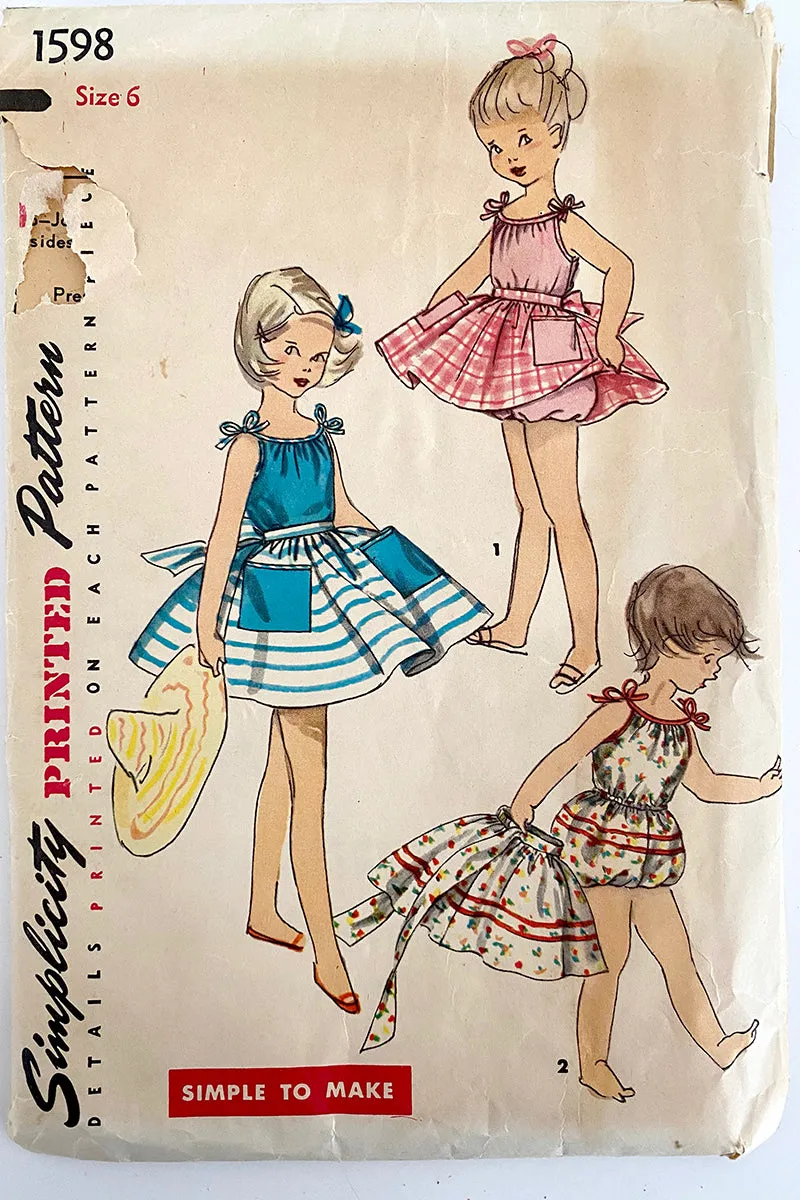 1956 Simplicity 1598 Vintage Playsuit With Skirt Childrens Pattern