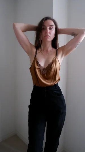 90s Club Monaco Hazelnut 100% Silk Camisole - L