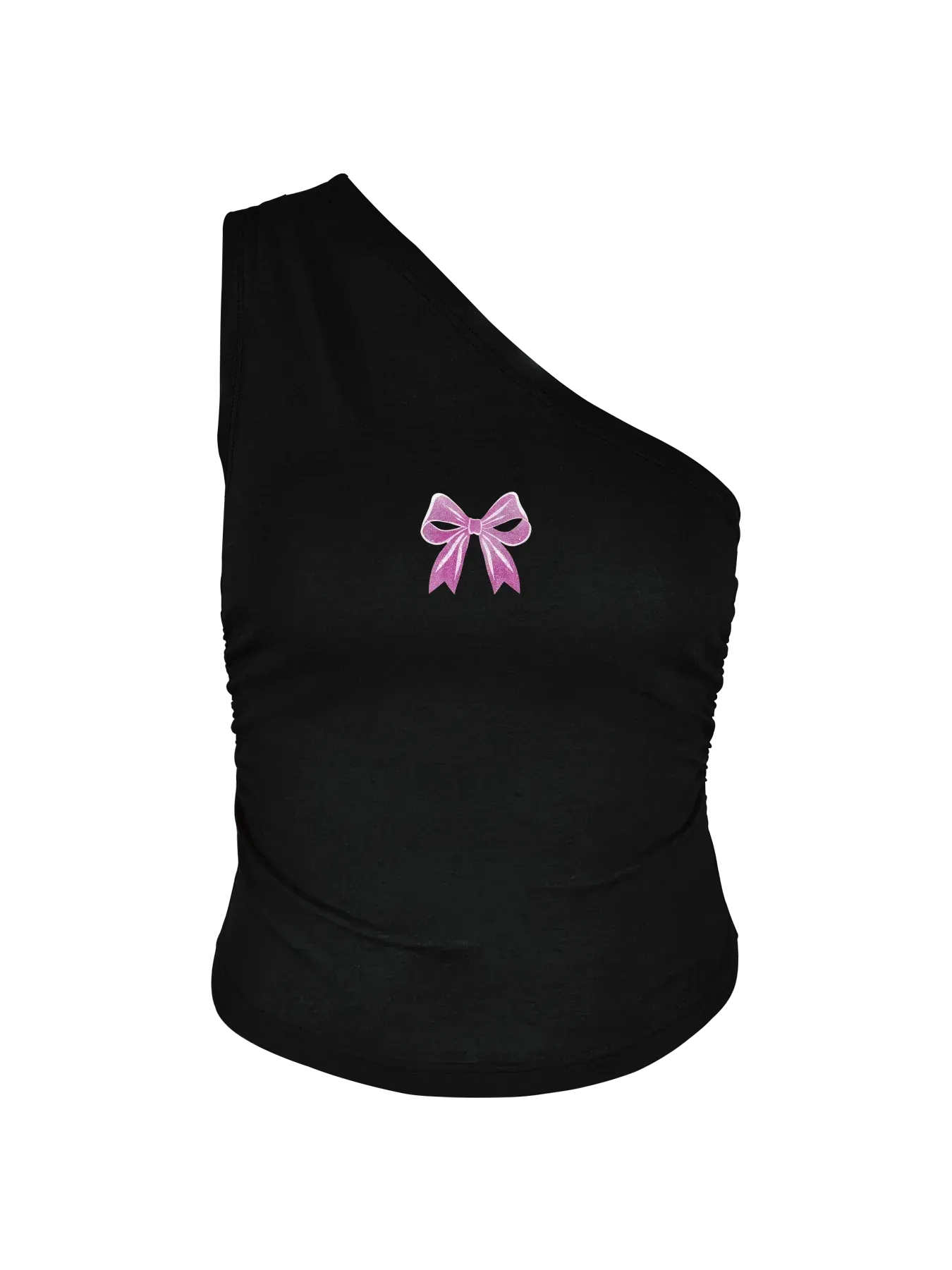 Adorable Pink Bow Graphic Print Crop One Shoulder Tank Top Sleeveless Casual Top For Summer & Spring Women's Clothing