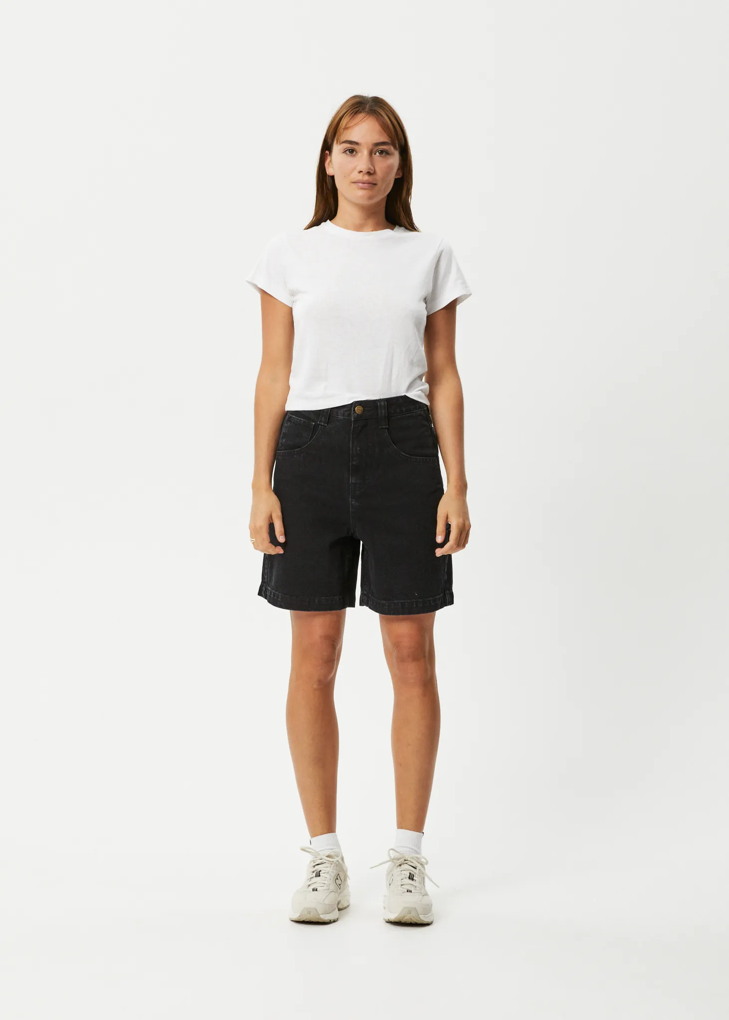 AFENDS Womens Emilie - Denim Workwear Short - Washed Black