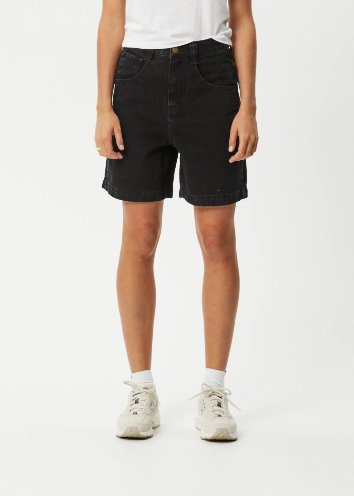 AFENDS Womens Emilie - Denim Workwear Short - Washed Black