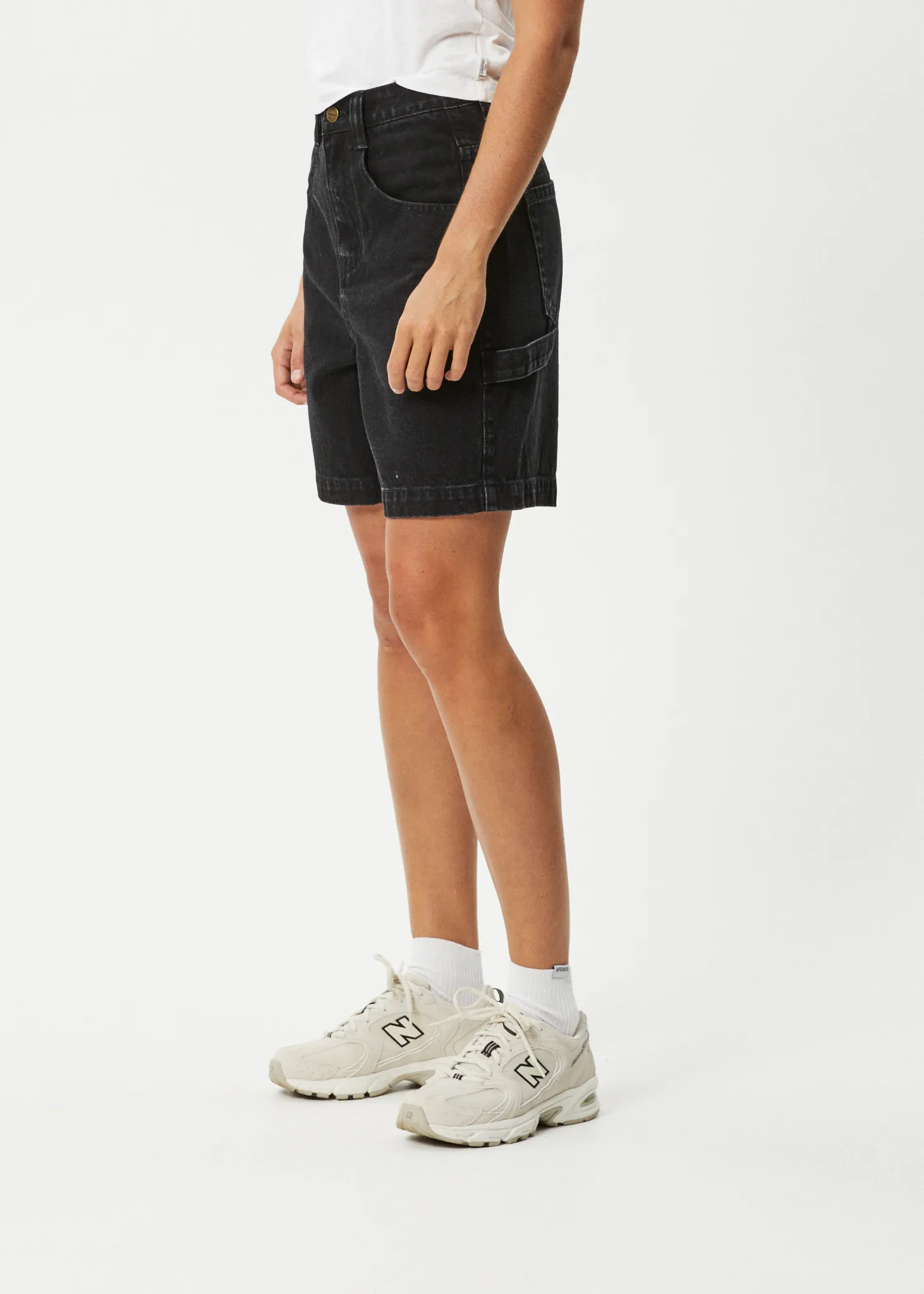 AFENDS Womens Emilie - Denim Workwear Short - Washed Black