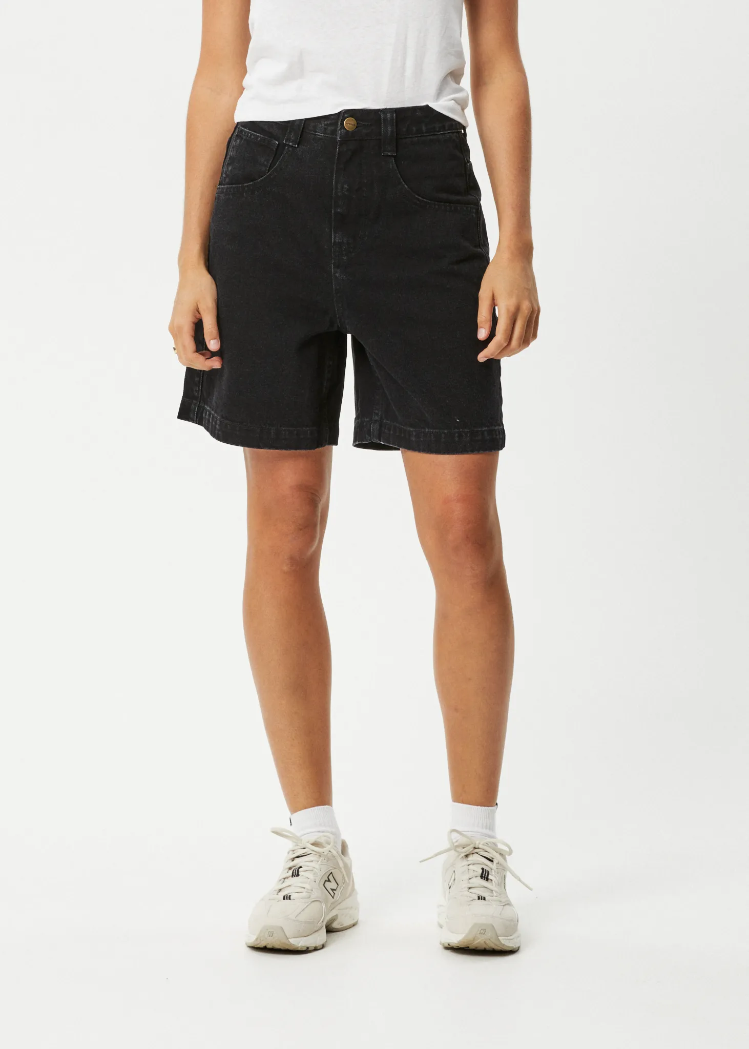 AFENDS Womens Emilie - Denim Workwear Short - Washed Black