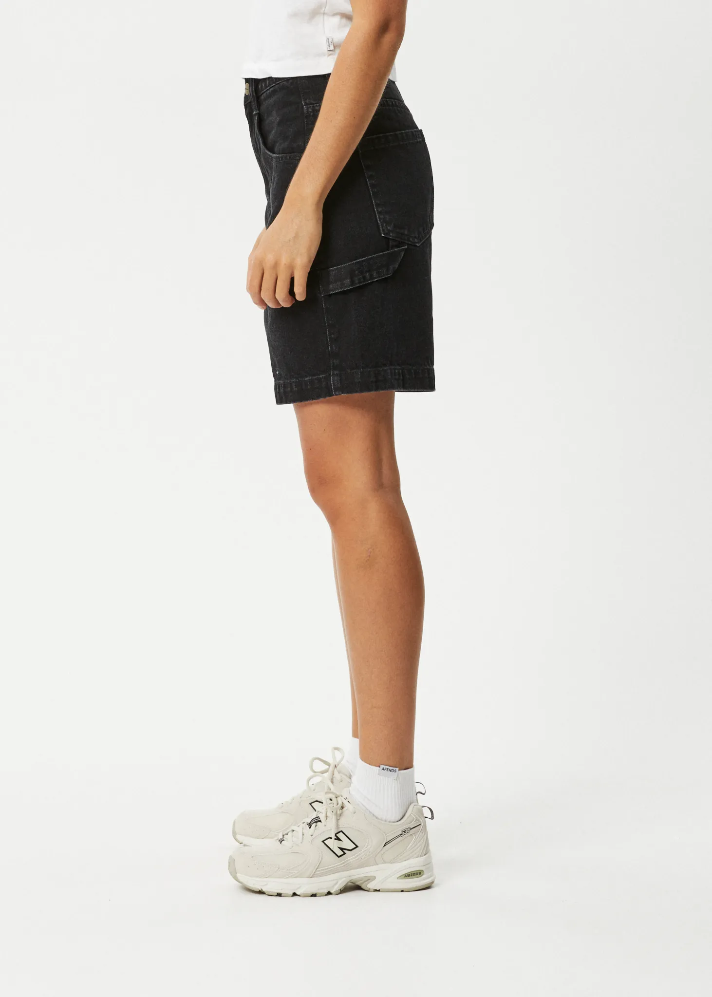 AFENDS Womens Emilie - Denim Workwear Short - Washed Black