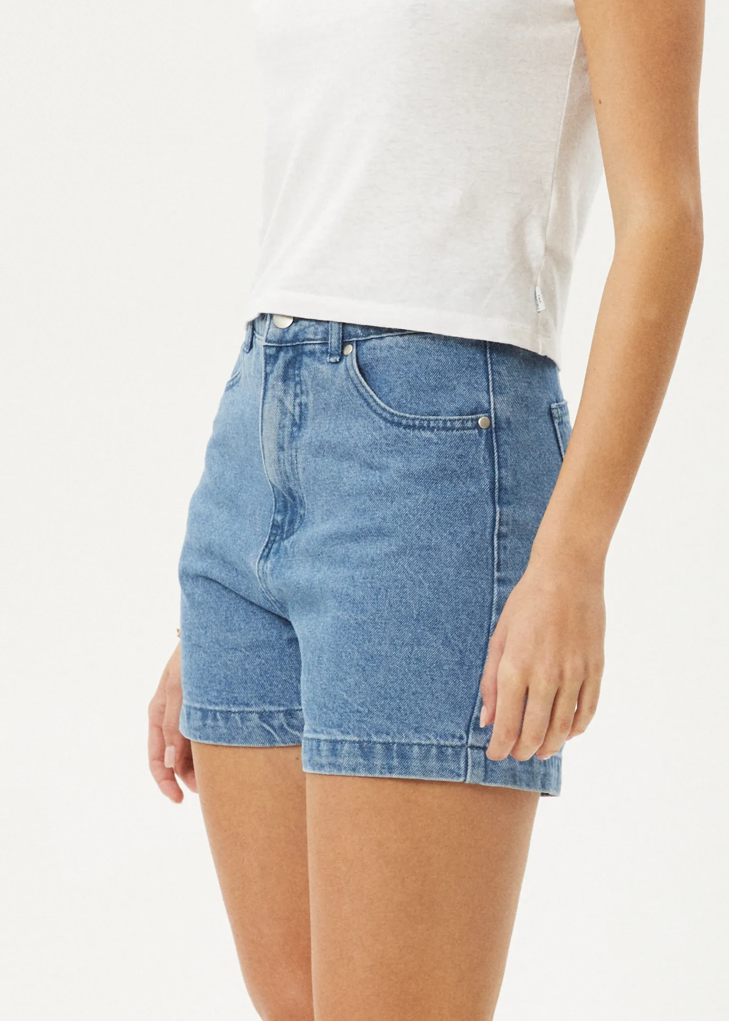 AFENDS Womens Seventy Threes - Denim Shorts - Stone Blue