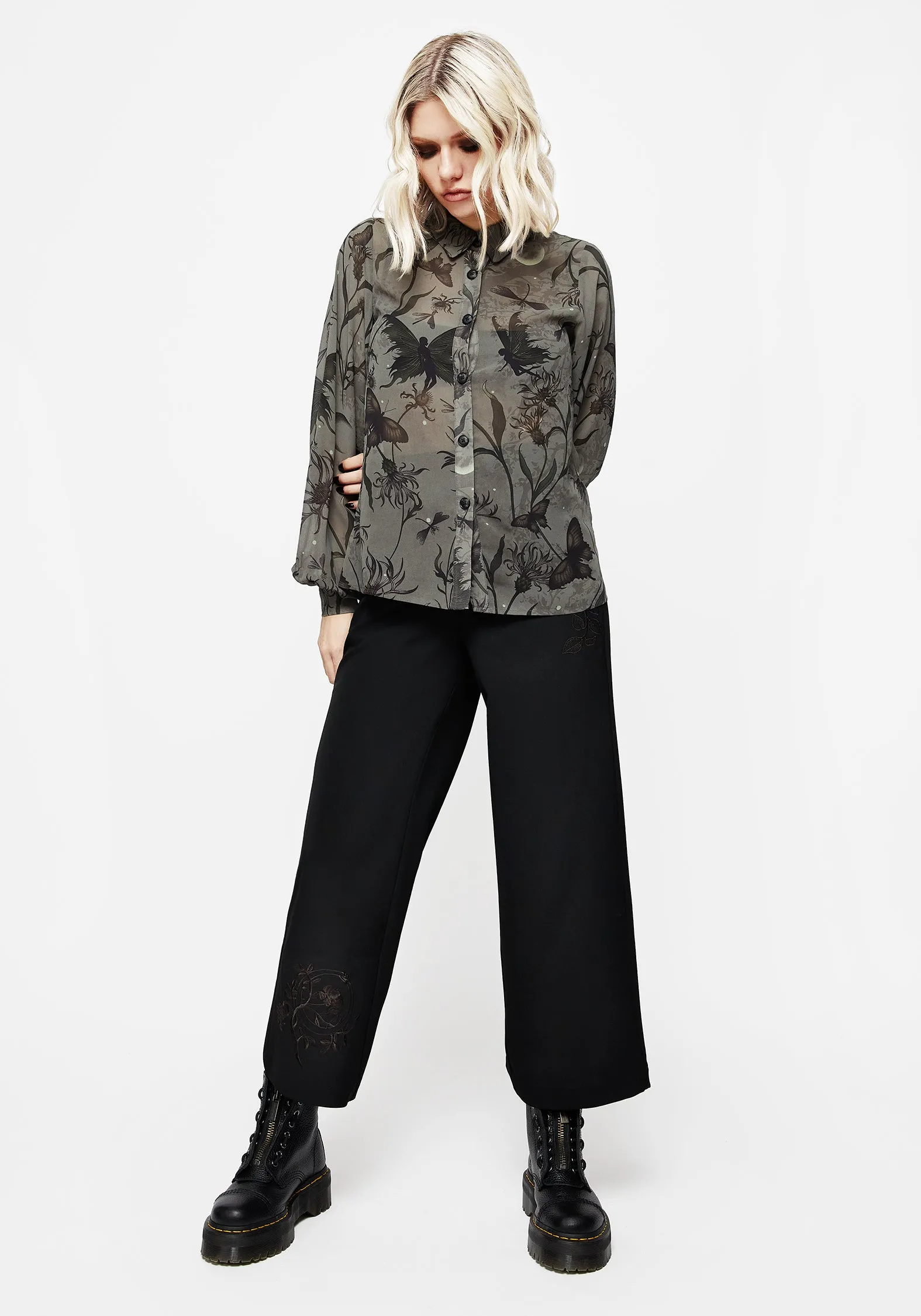 Amalthea Embroidered Tailored Wide Leg Trousers