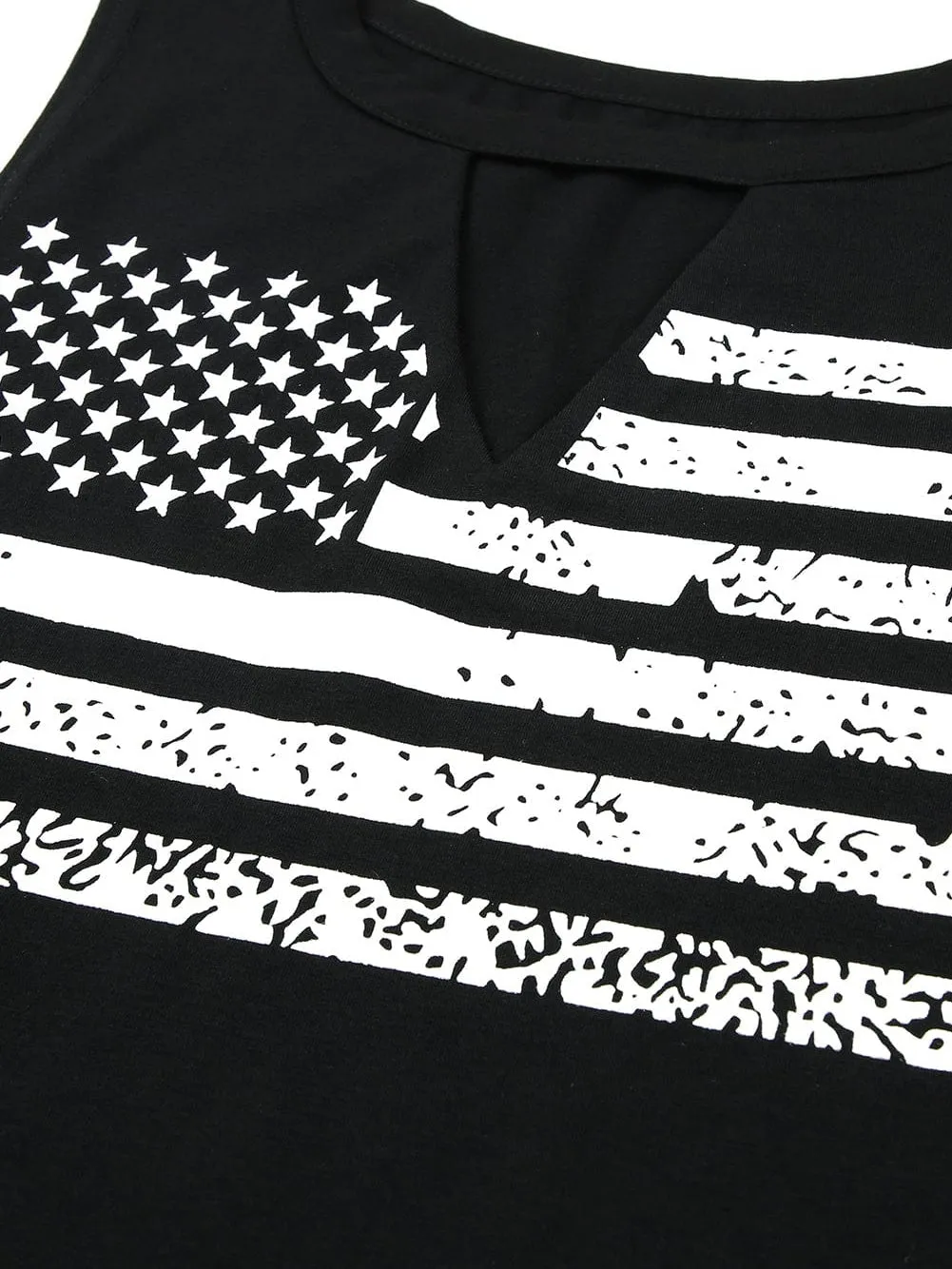 American Flag Print Cutout Tank Top in Black