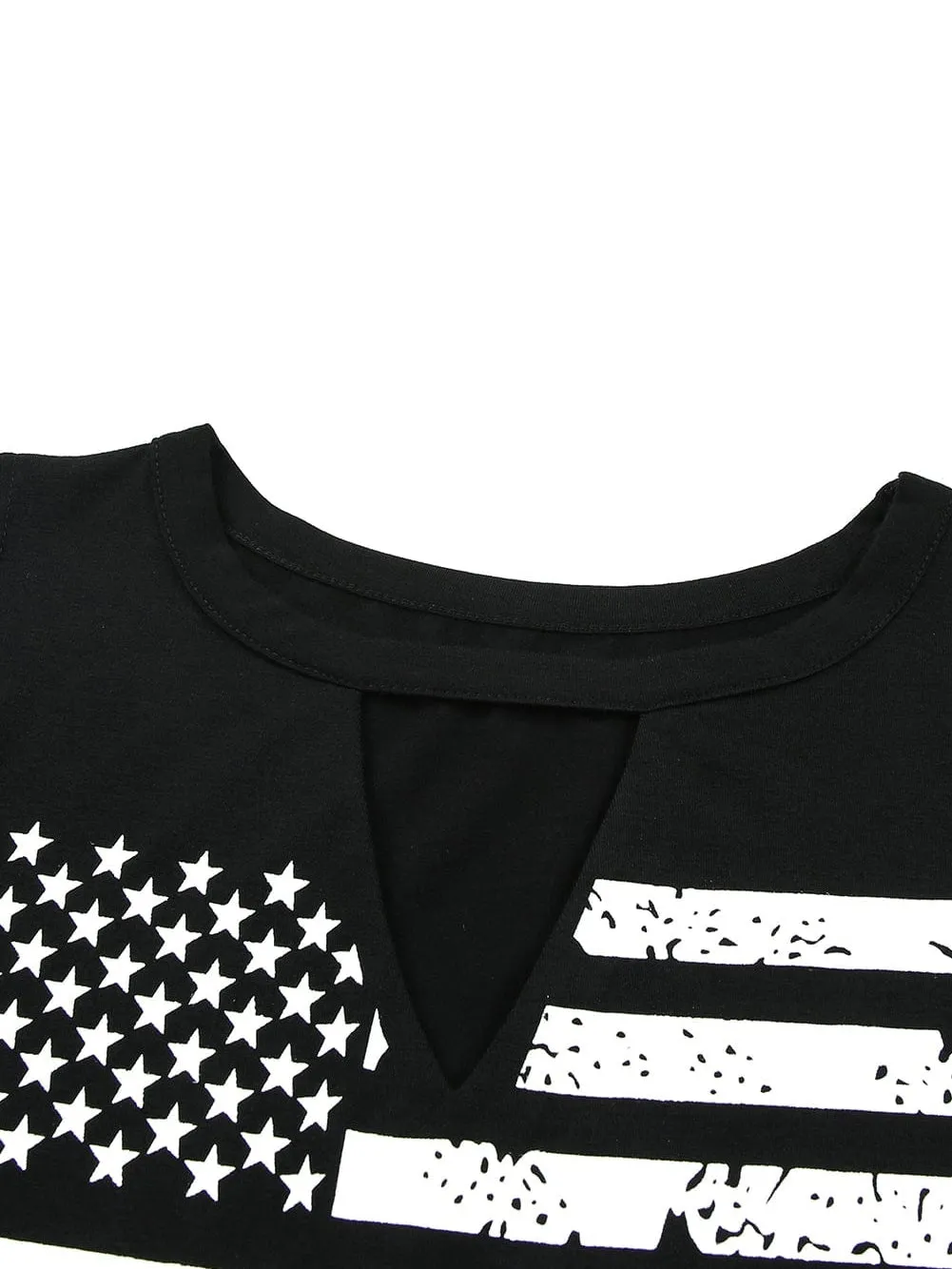 American Flag Print Cutout Tank Top in Black