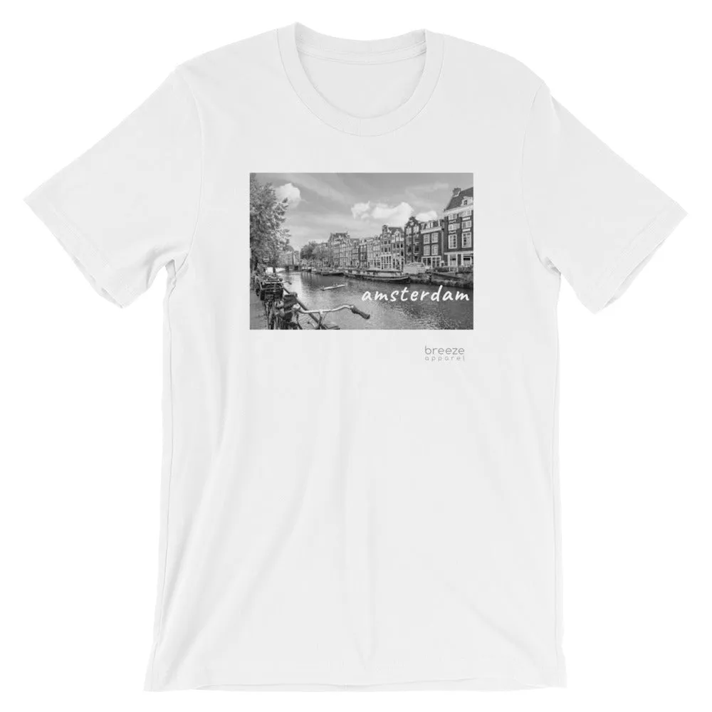 'Amsterdam, the Netherlands' unisex short-sleeved shirt (20 colors)