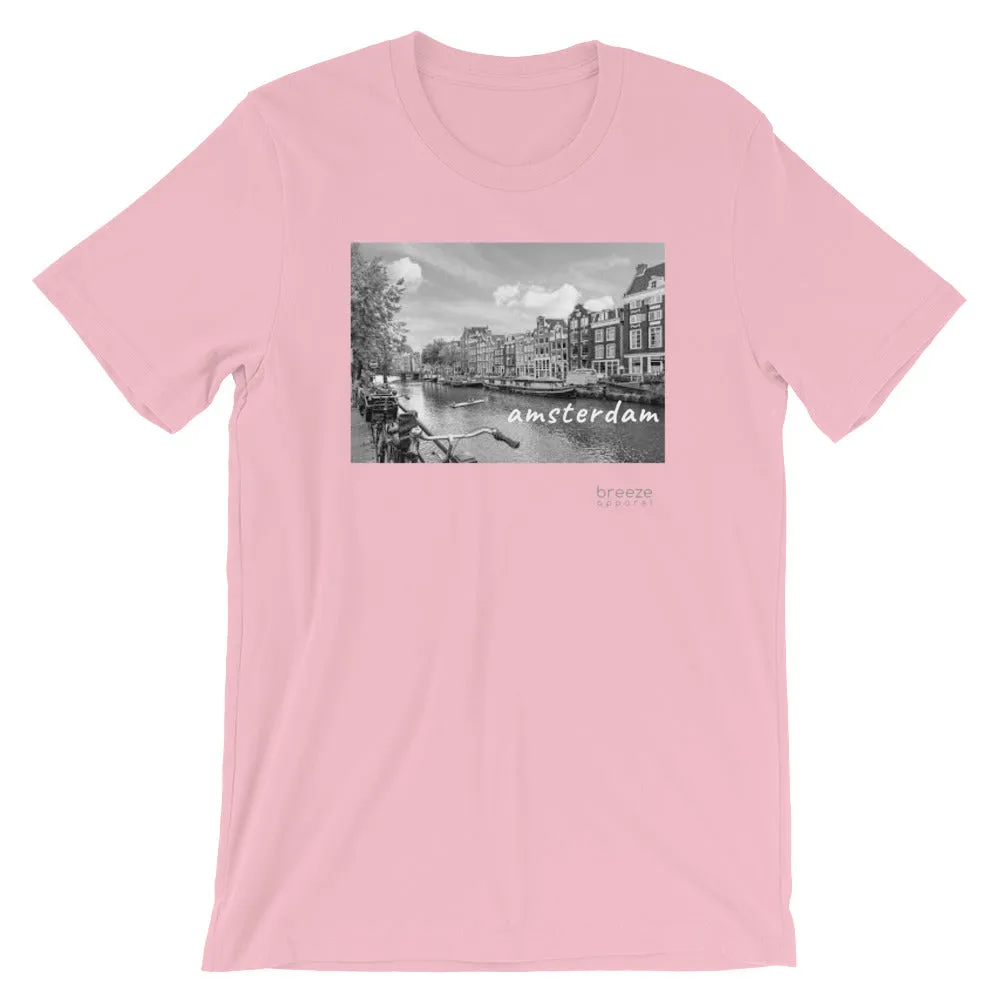'Amsterdam, the Netherlands' unisex short-sleeved shirt (20 colors)