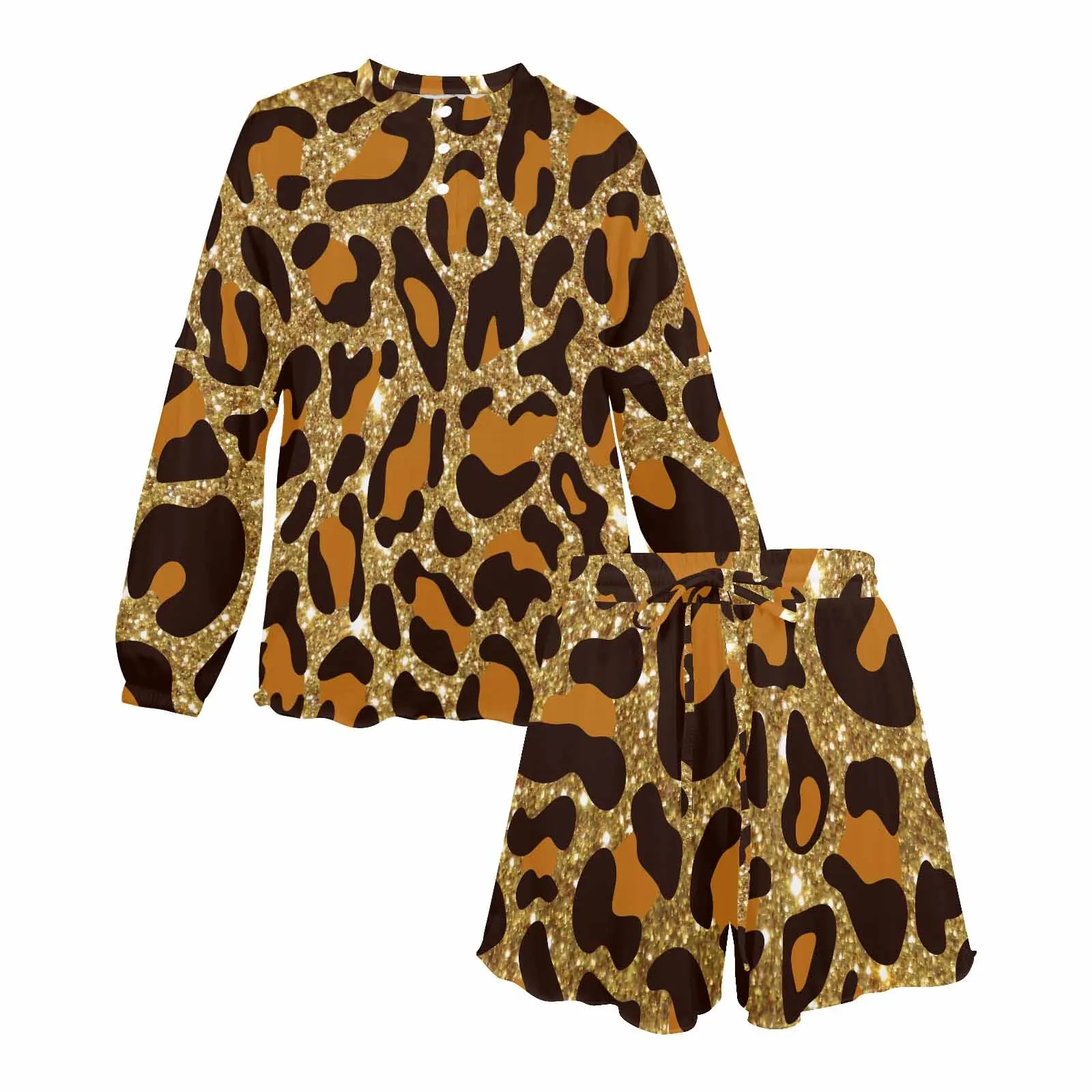 Animal print 5  Women's Long Sleeve Pajama Set with Shorts
