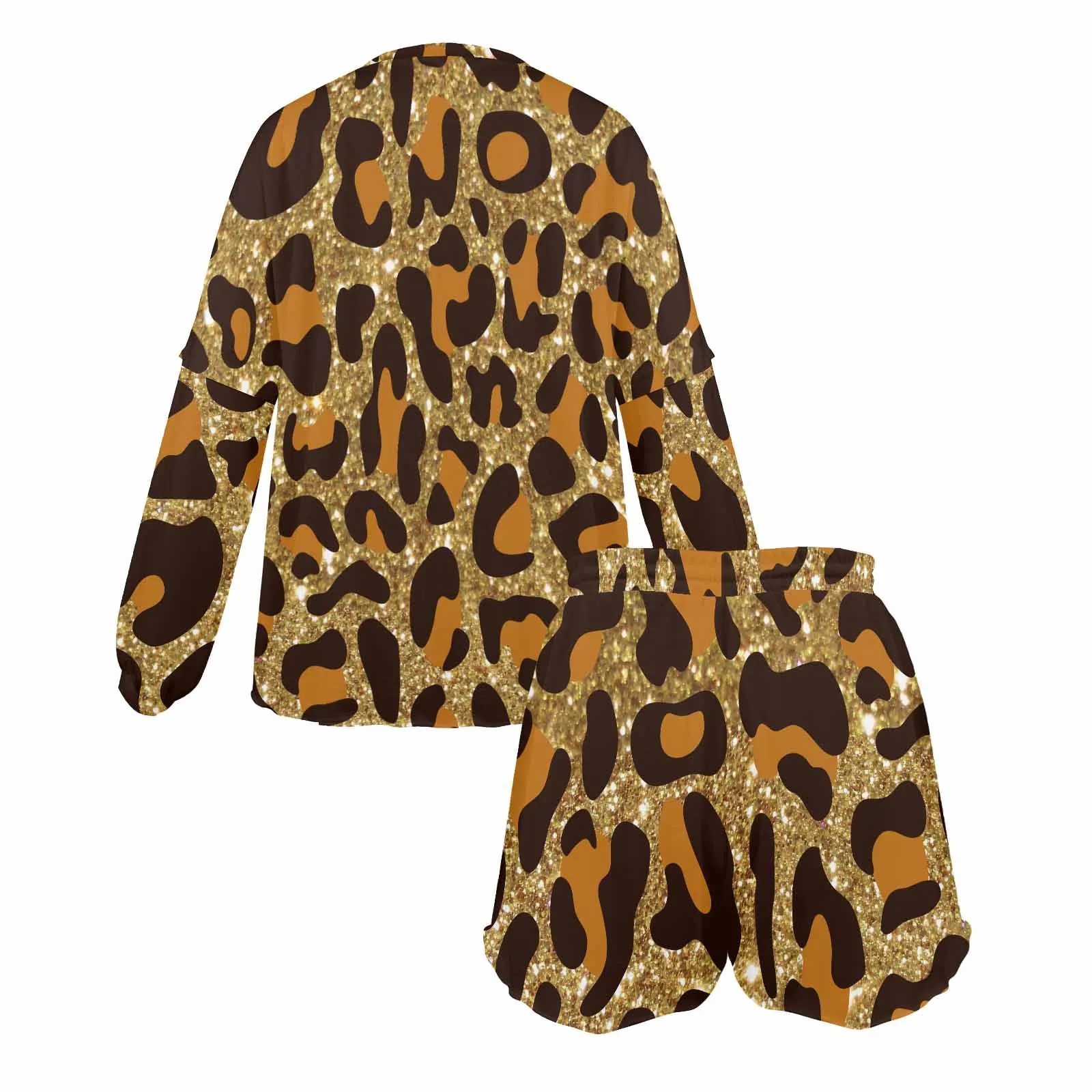 Animal print 5  Women's Long Sleeve Pajama Set with Shorts
