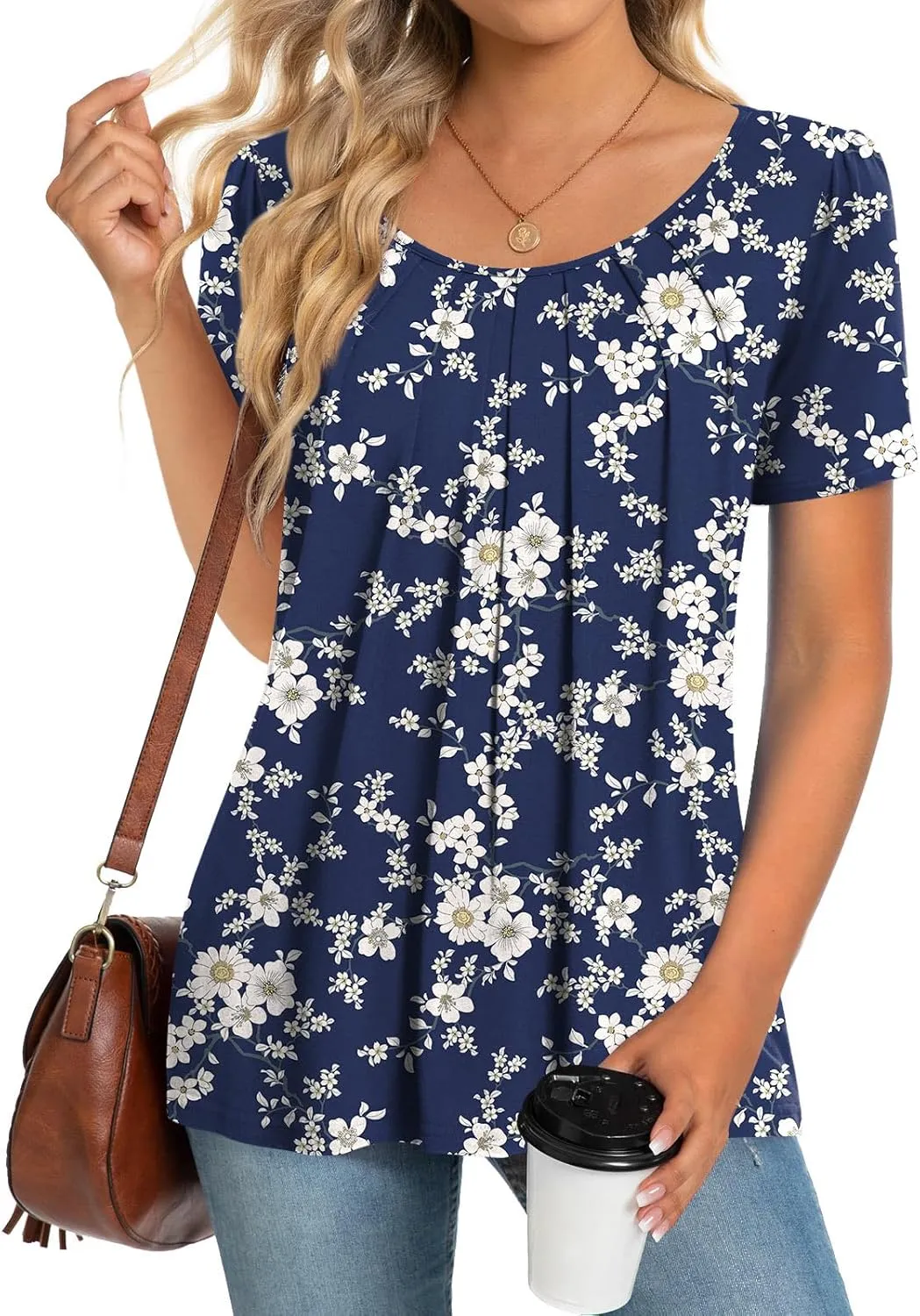Anymeet Womens Summer Tops Casual Shirts Pleated Tunic M-3XL