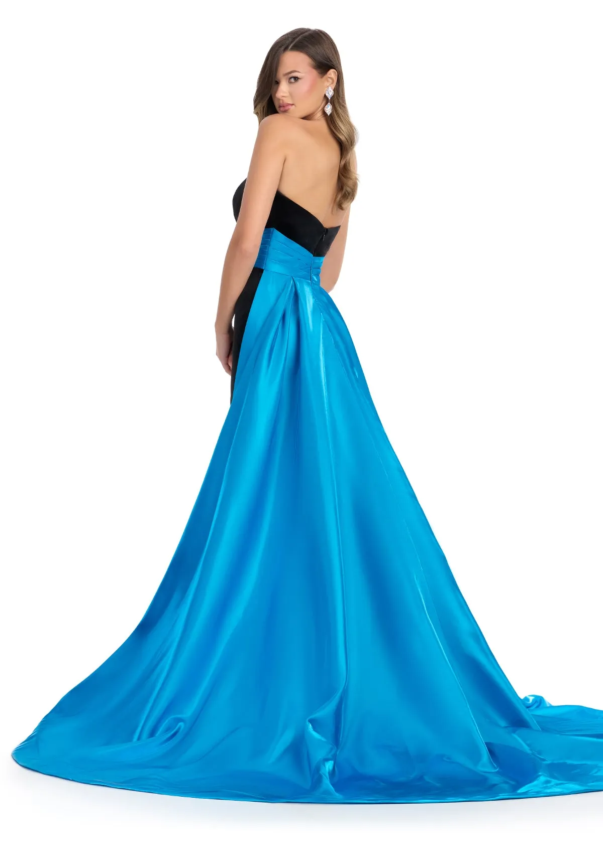 Ashley Lauren 11857 Long Fitted Velvet Pageant Dress Satin Overskirt Formal Evening Gown