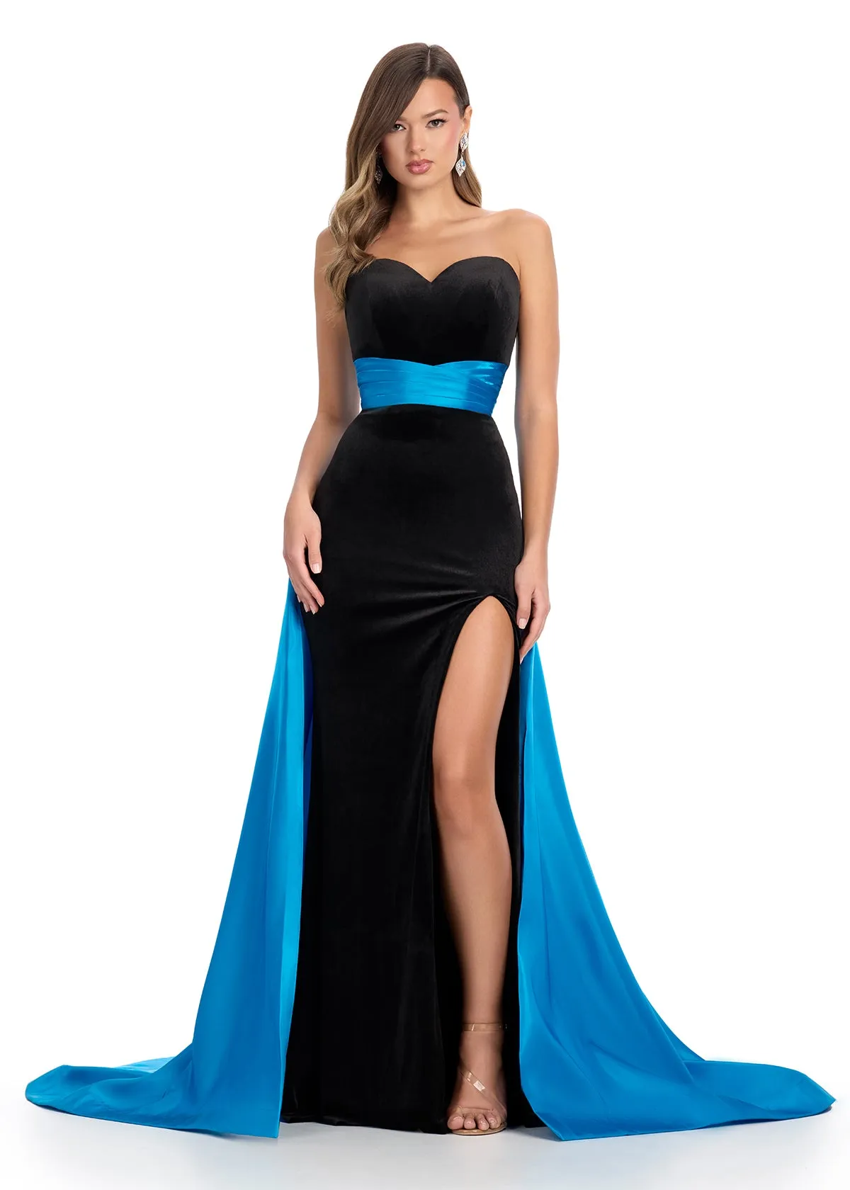 Ashley Lauren 11857 Long Fitted Velvet Pageant Dress Satin Overskirt Formal Evening Gown