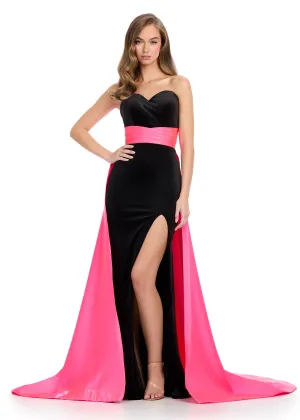 Ashley Lauren 11857 Long Fitted Velvet Pageant Dress Satin Overskirt Formal Evening Gown