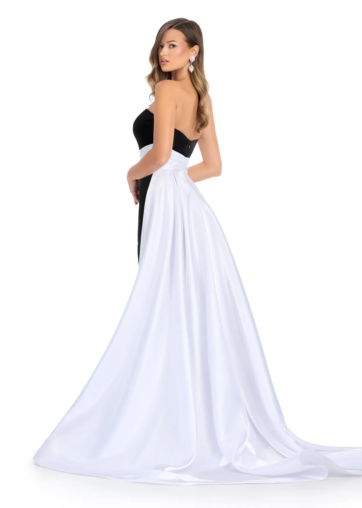 Ashley Lauren 11857 Long Fitted Velvet Pageant Dress Satin Overskirt Formal Evening Gown