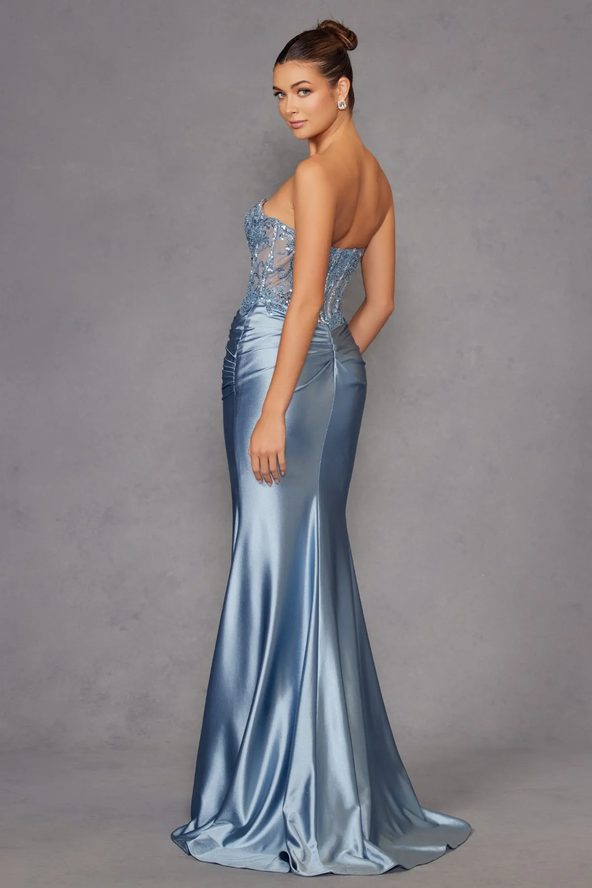 Beaded Satin Strapless Gown by Juliet JT2530K