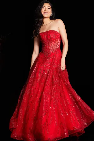 Beaded Tulle Strapless A-line Gown by Jovani 26109