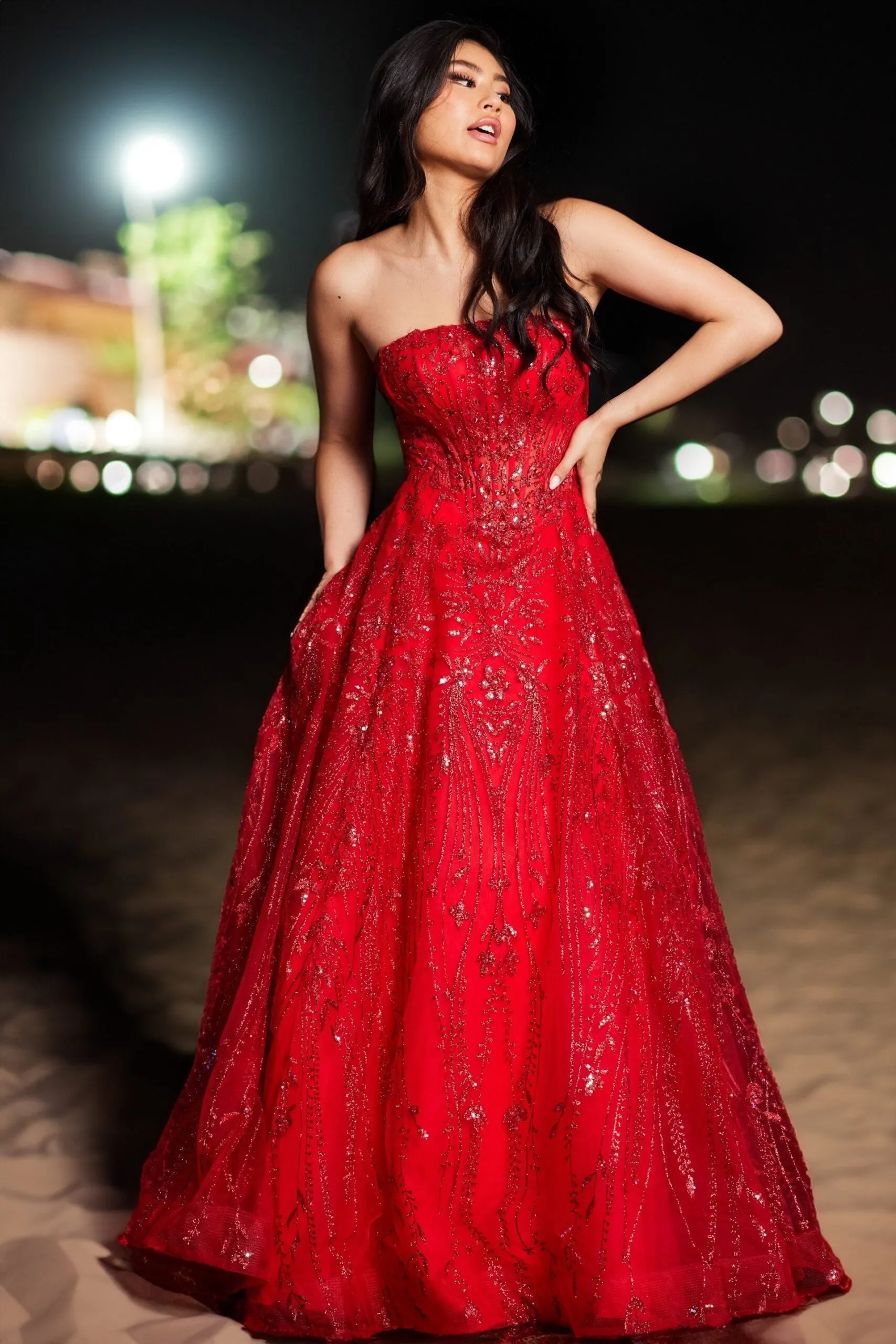 Beaded Tulle Strapless A-line Gown by Jovani 26109