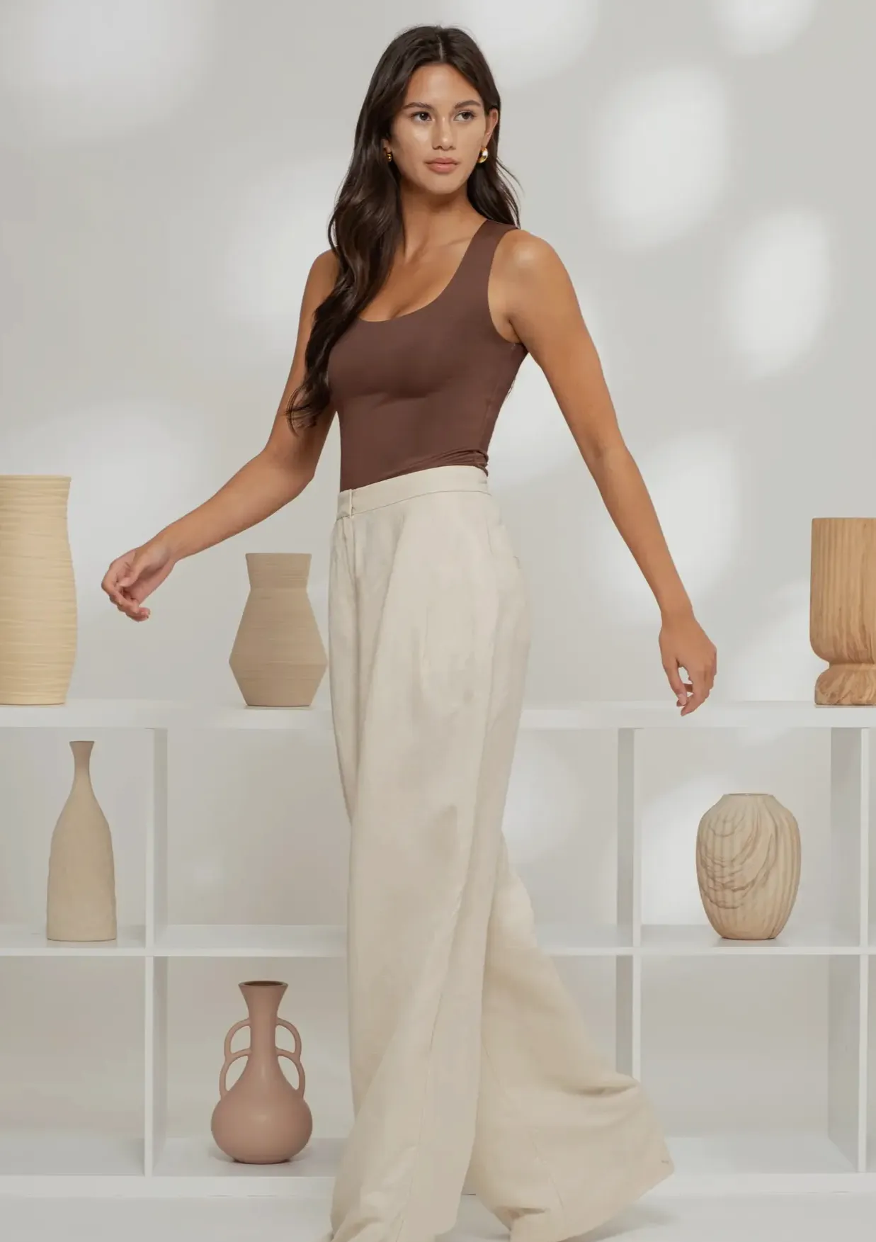 Checkmate Scoop Neckline Tank Top in Teddy