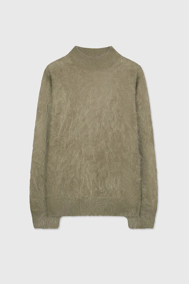 Chunky Brushed Cashmere Mock Neck Pullover Sweater