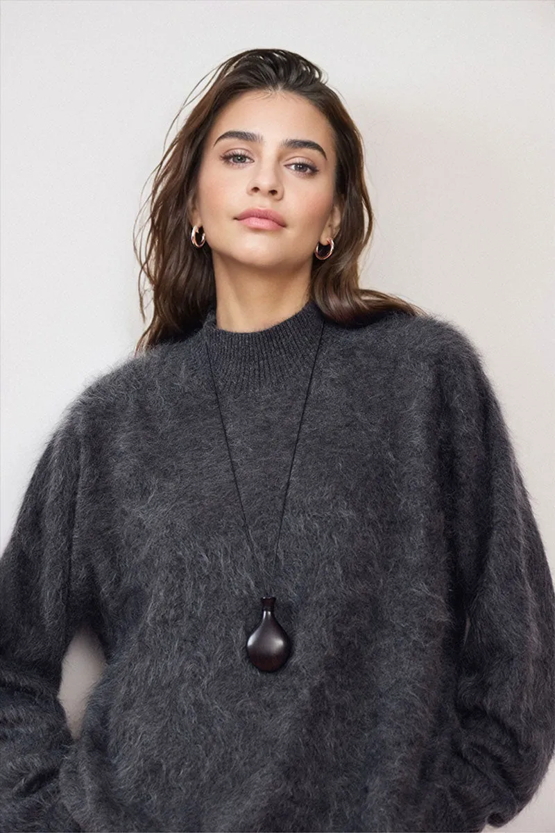 Chunky Brushed Cashmere Mock Neck Pullover Sweater