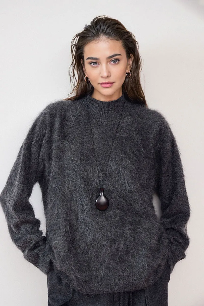 Chunky Brushed Cashmere Mock Neck Pullover Sweater