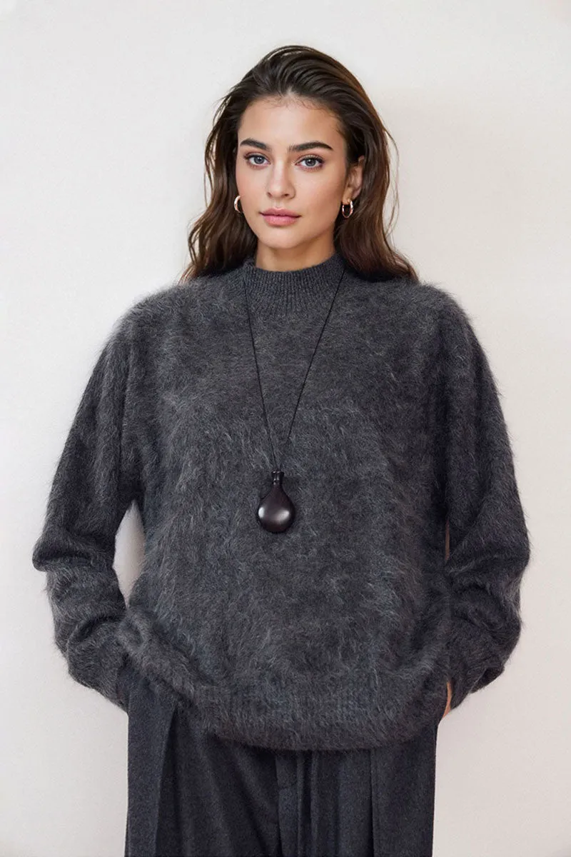 Chunky Brushed Cashmere Mock Neck Pullover Sweater