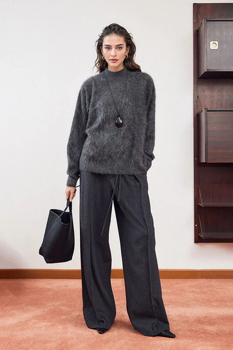 Chunky Brushed Cashmere Mock Neck Pullover Sweater
