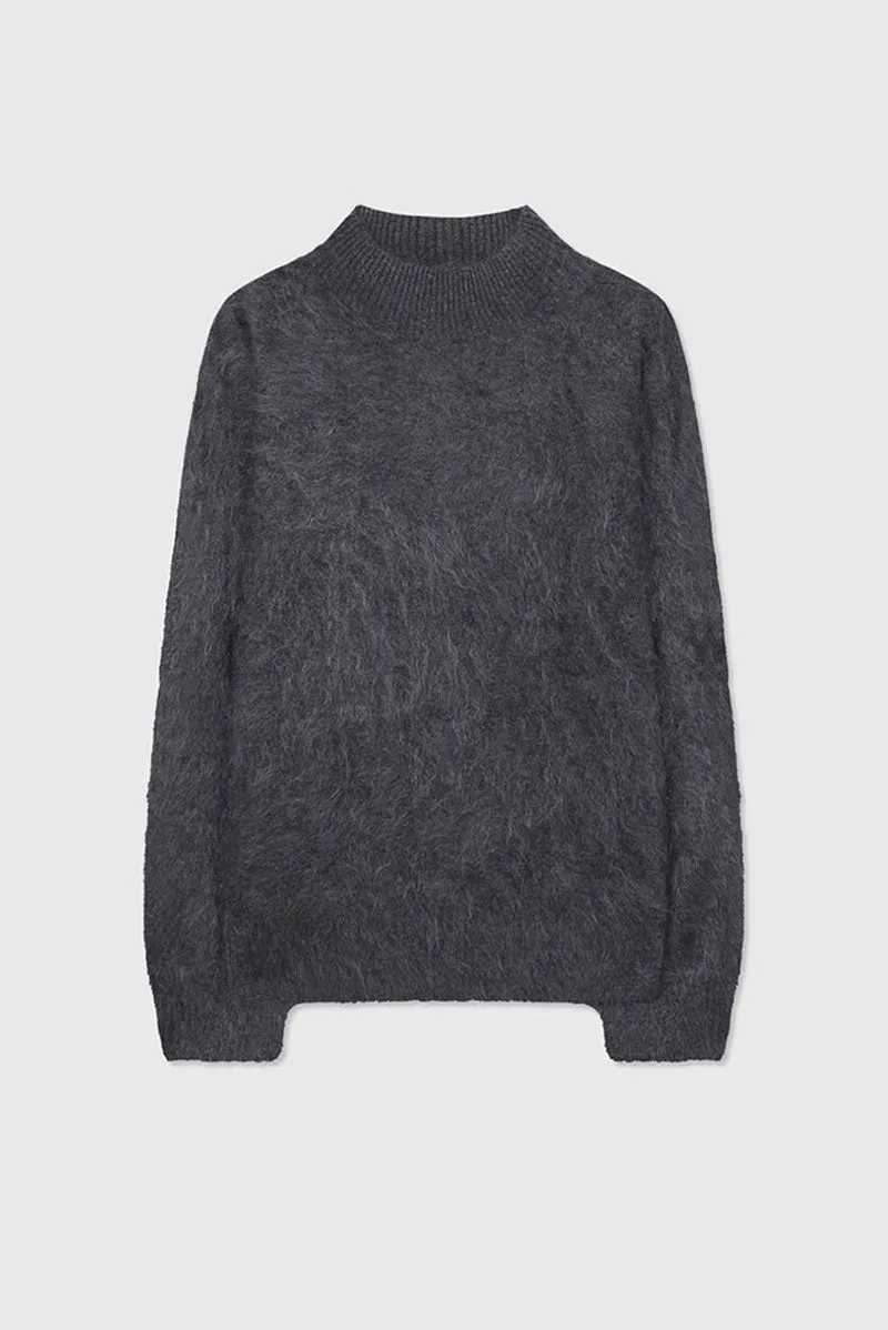 Chunky Brushed Cashmere Mock Neck Pullover Sweater