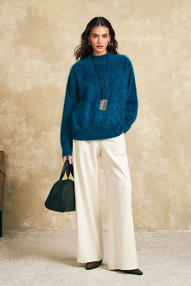 Chunky Brushed Cashmere Mock Neck Pullover Sweater