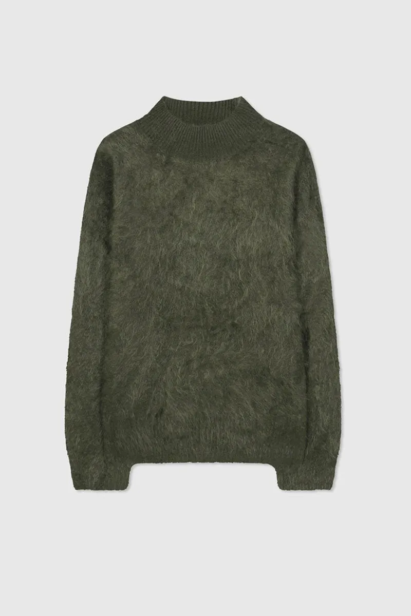 Chunky Brushed Cashmere Mock Neck Pullover Sweater