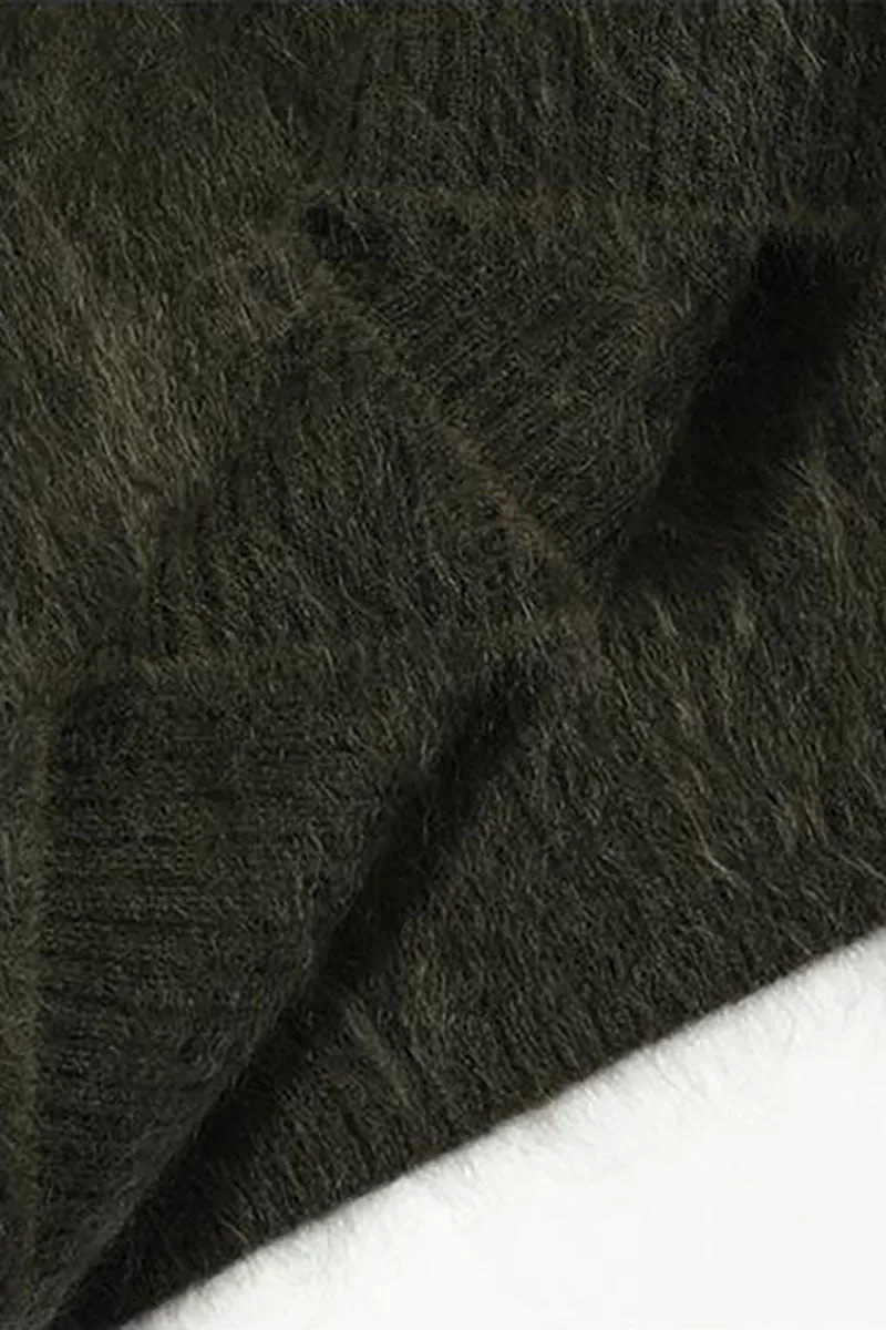 Chunky Brushed Cashmere Mock Neck Pullover Sweater