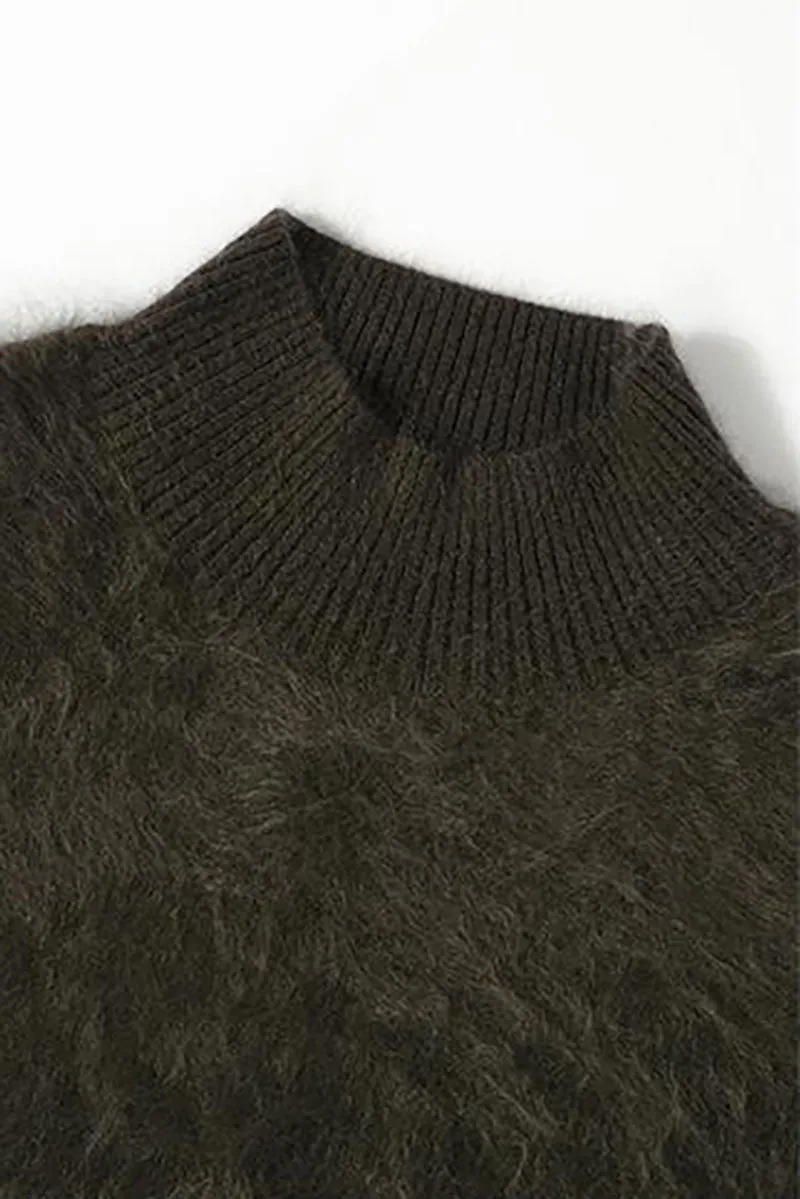Chunky Brushed Cashmere Mock Neck Pullover Sweater