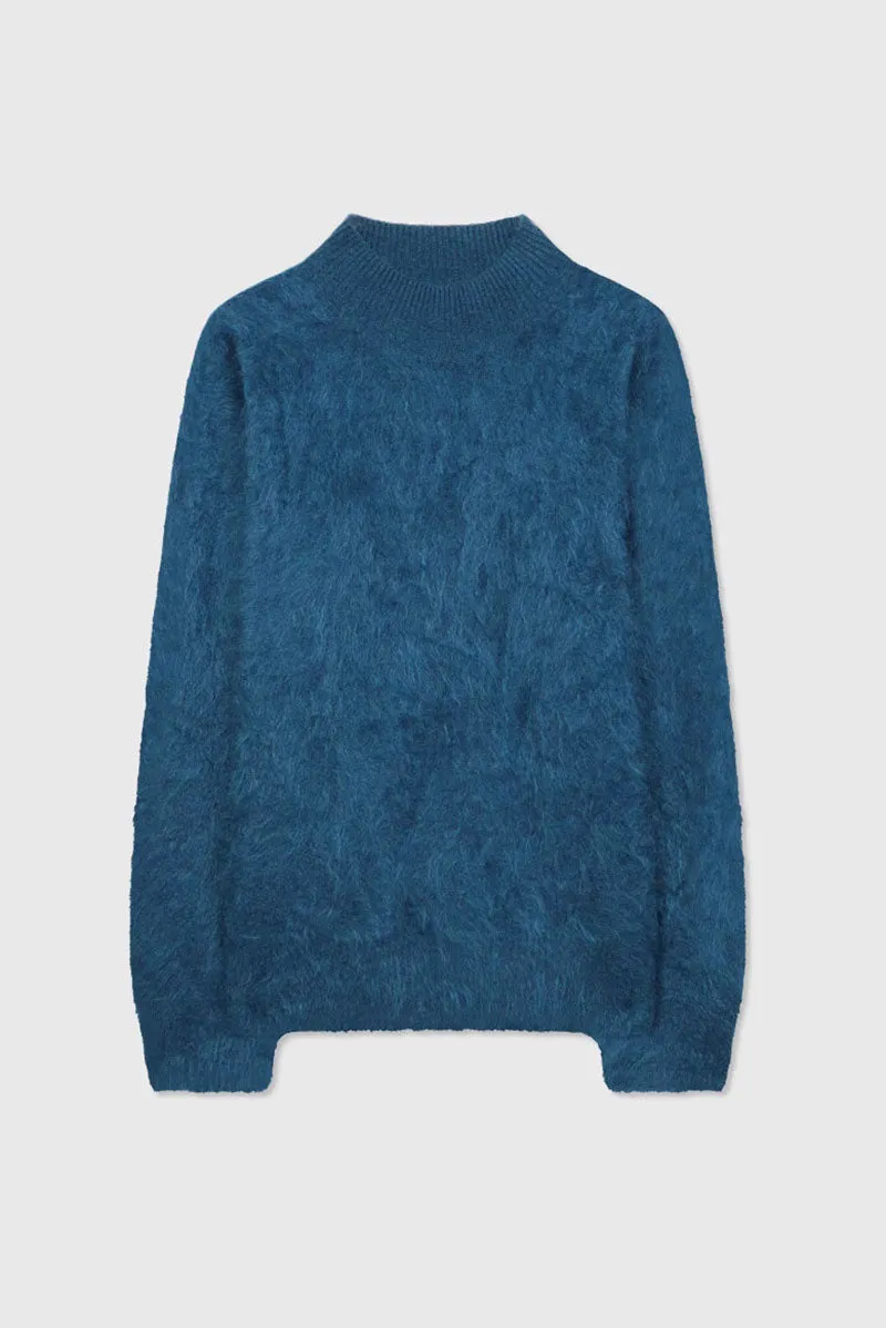 Chunky Brushed Cashmere Mock Neck Pullover Sweater