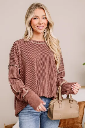 Crystal Clear Oversized Ribbed Top | Brown