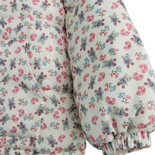 Cute Bear Print Puffer Jacket with Hood