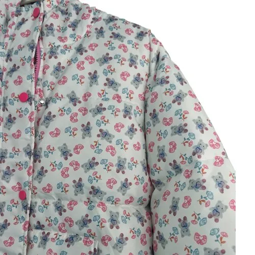 Cute Bear Print Puffer Jacket with Hood