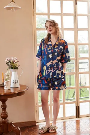 Cute Cartoon Animal Print Short Loungewear Set