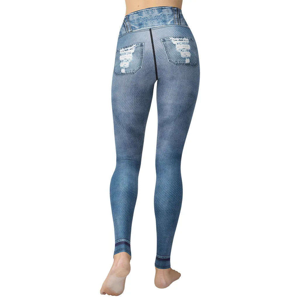 Denim Jeans Print Yoga Leggings