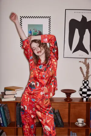 Dessert Print Long Sleeve Ice Silk Loungewear Set