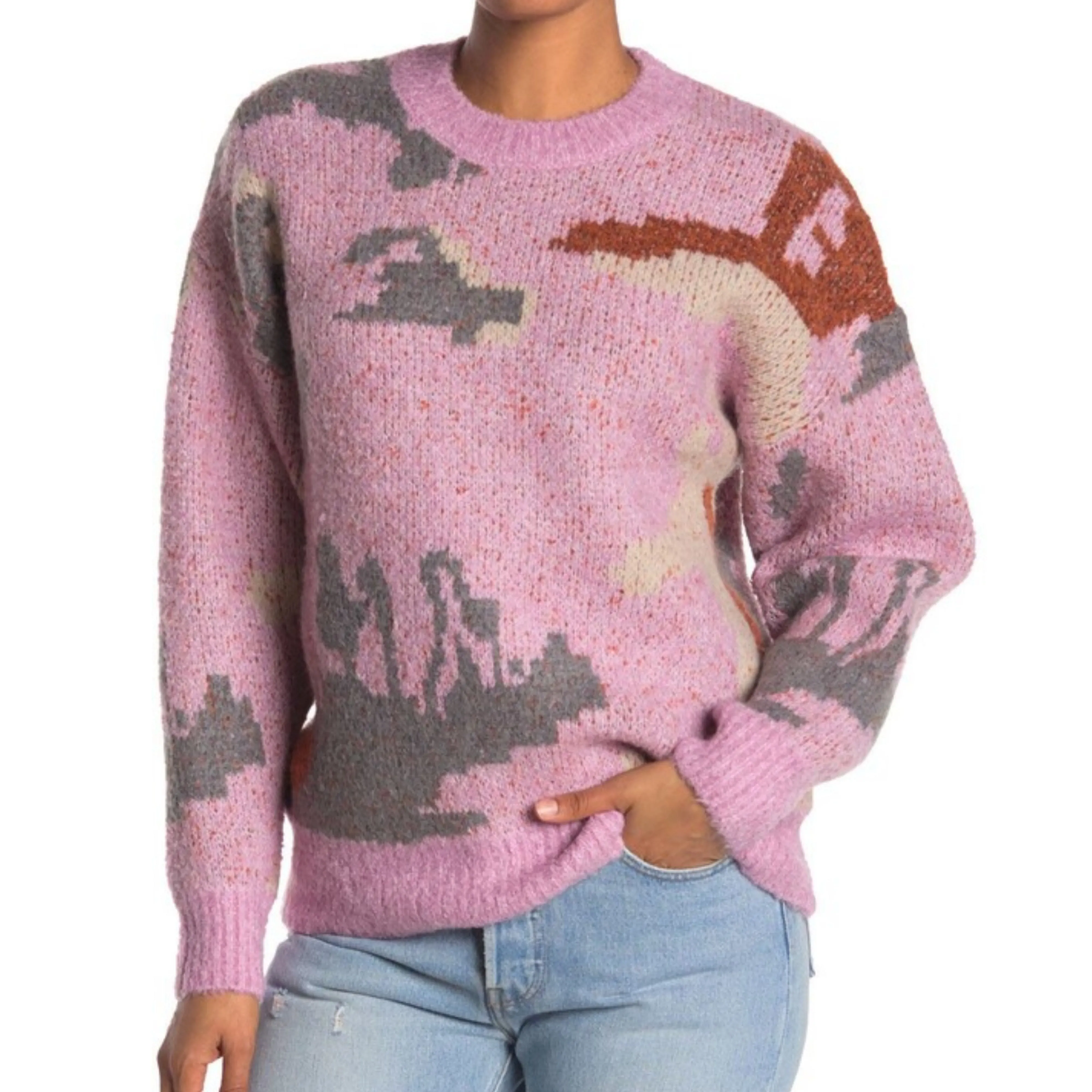 ELODIE lntarsia Print Sweater