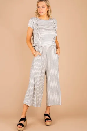 Feel The Love Gray Striped Jumpsuit