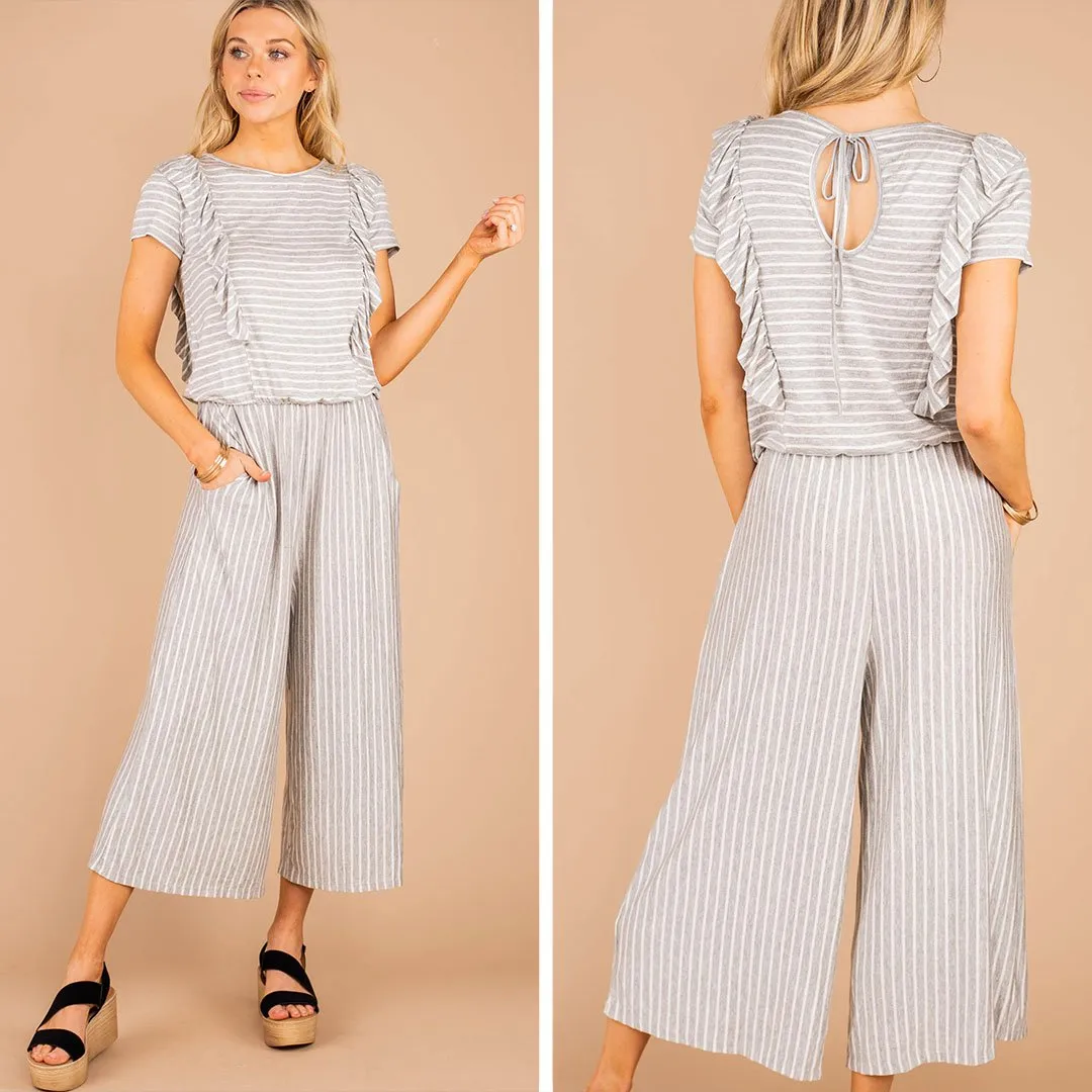 Feel The Love Gray Striped Jumpsuit