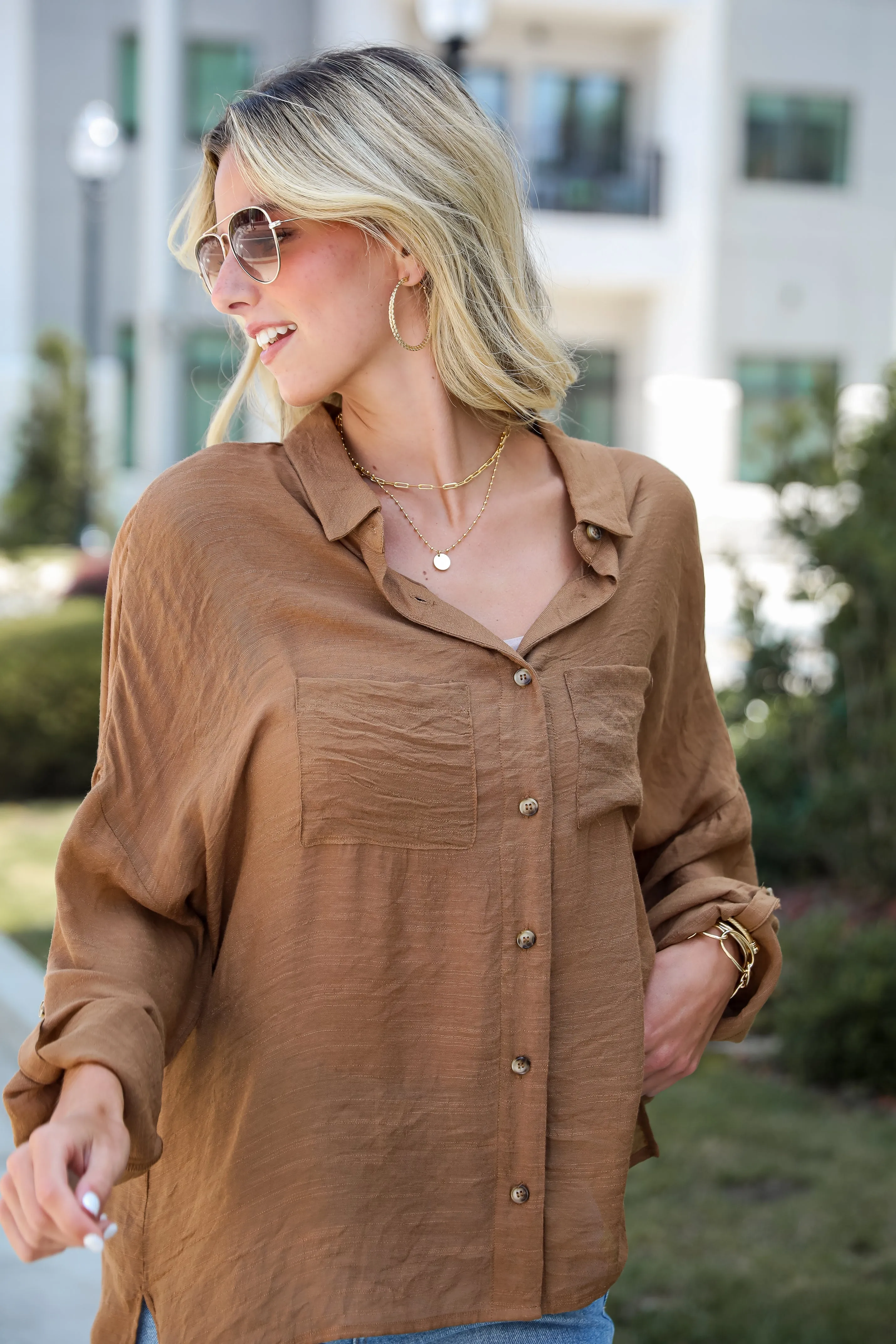 FINAL SALE - Compelling Composure Oversized Button-Up Blouse