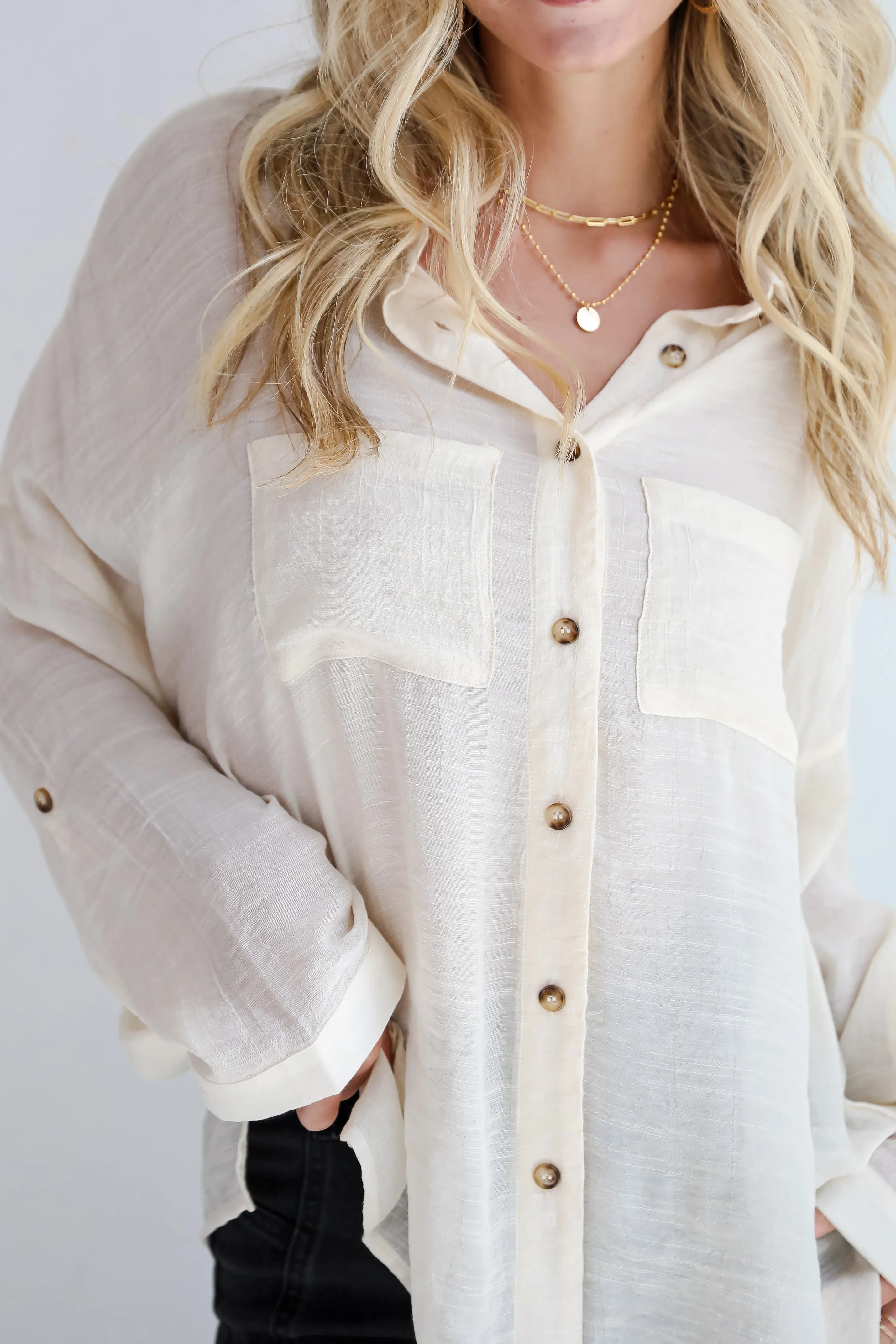 FINAL SALE - Compelling Composure Oversized Button-Up Blouse