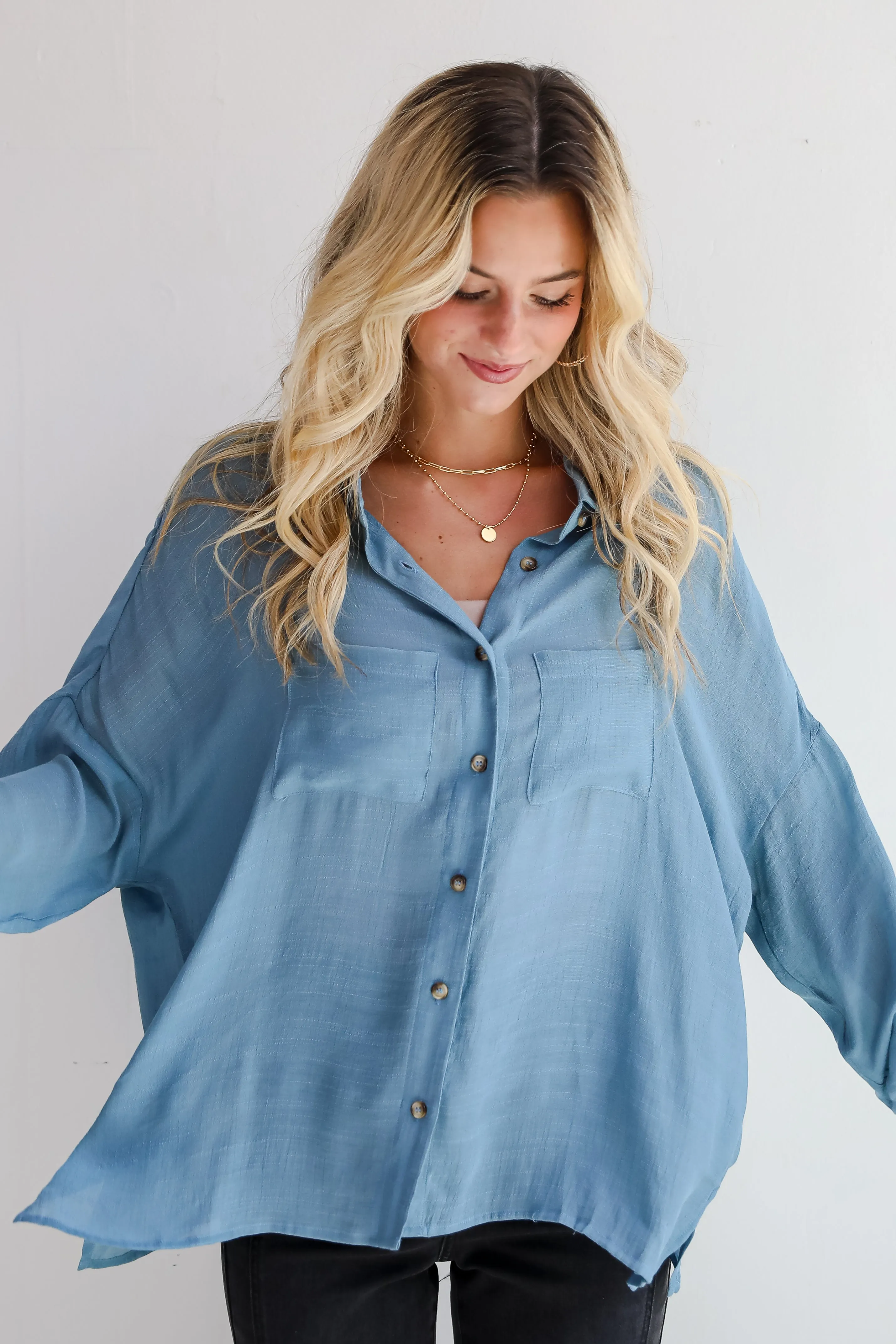 FINAL SALE - Compelling Composure Oversized Button-Up Blouse