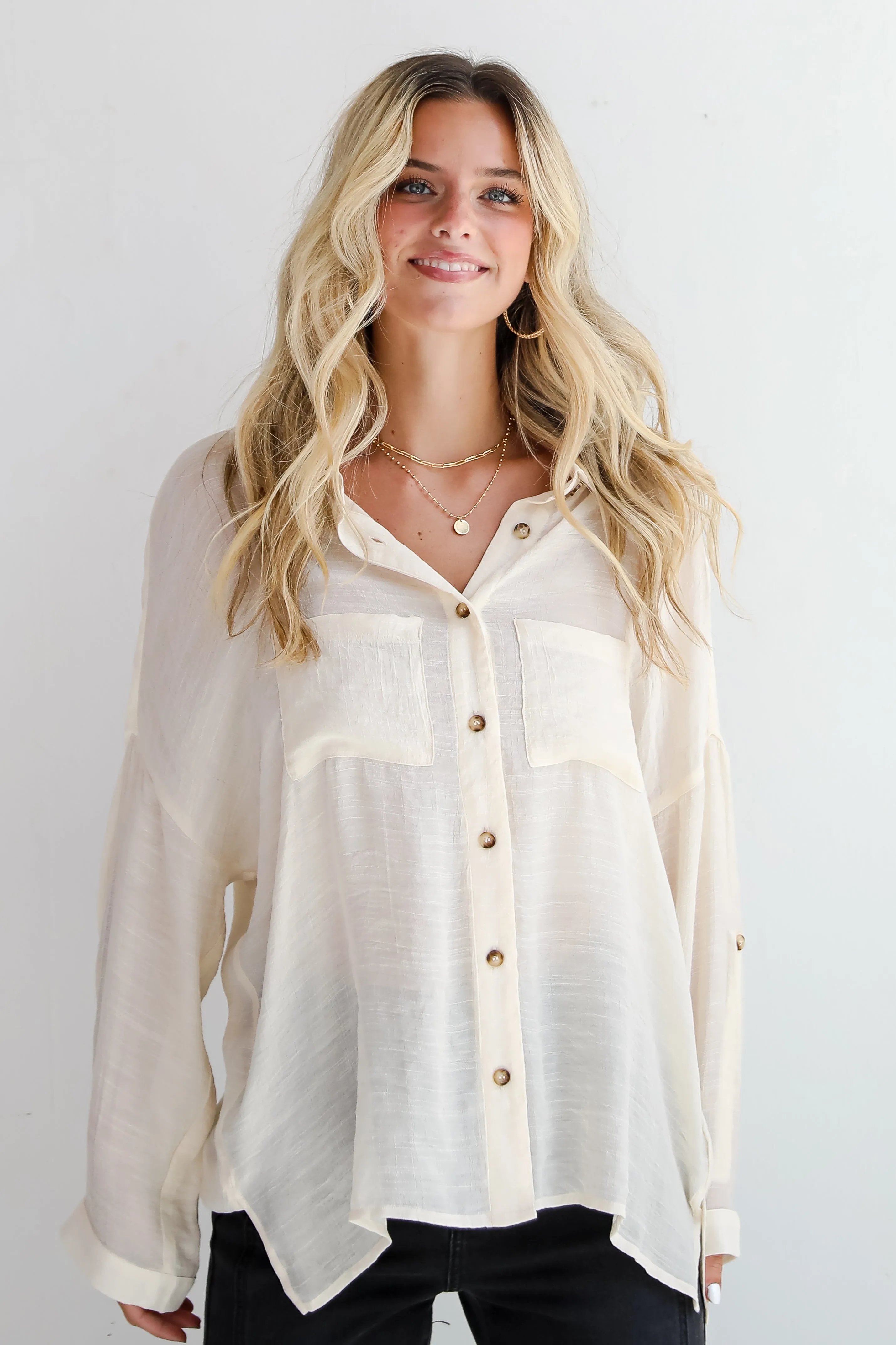 FINAL SALE - Compelling Composure Oversized Button-Up Blouse