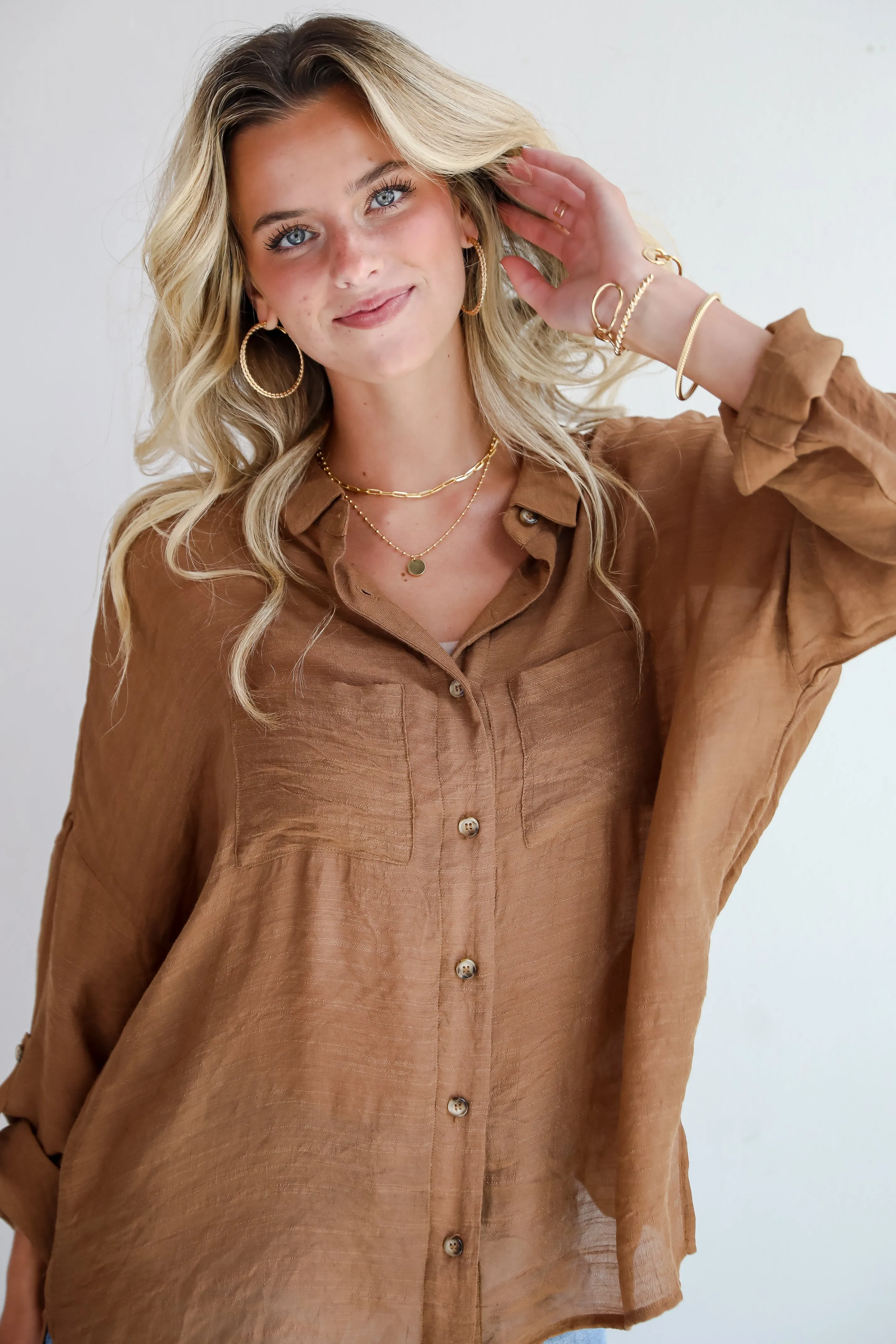 FINAL SALE - Compelling Composure Oversized Button-Up Blouse